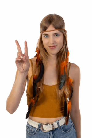 Hoofdband Veren Oranje Zwart Ibiza Hippie Indiaan 3
