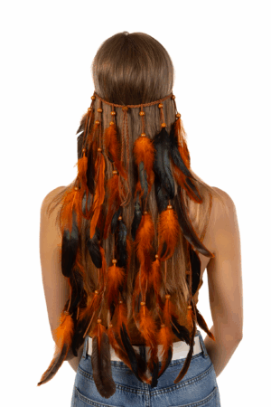 Hoofdband Veren Oranje Zwart Ibiza Hippie Indiaan