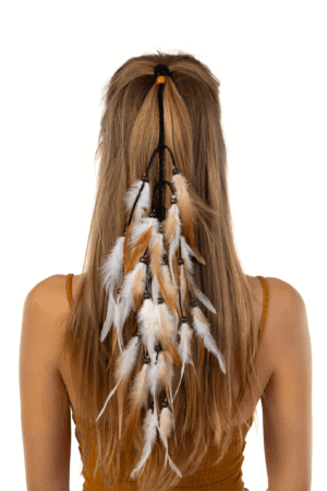 Hoofdband Veren Wit Bruin Ibiza Hippie Indiaan
