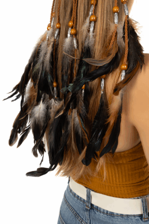 Hoofdband Veren Zwart Wit Bruin Ibiza Hippie Indiaan 1