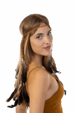 Hoofdband Veren Zwart Wit Bruin Ibiza Hippie Indiaan 2
