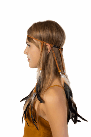 Hoofdband Veren Zwart Wit Bruin Ibiza Hippie Indiaan 3