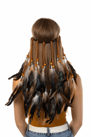Hoofdband Veren Zwart Wit Bruin Ibiza Hippie Indiaan