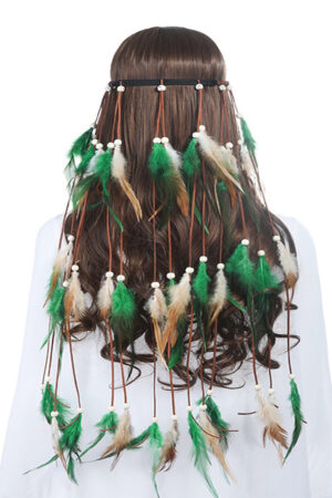 Hoofdband veren groen Ibiza hippie indiaan haarband veertjes haar