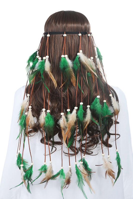 Hoofdband veren groen Ibiza hippie indiaan haarband veertjes haar