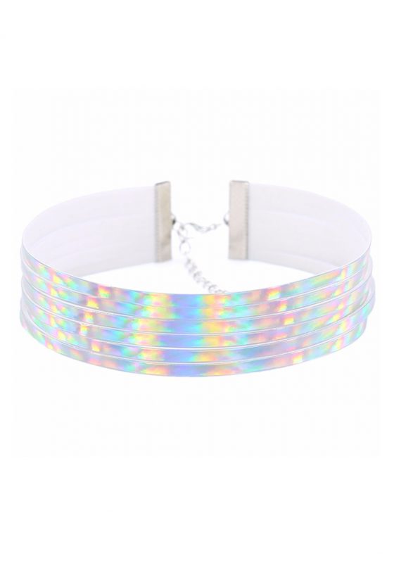Iridescent choker halsband PVC streepjes
