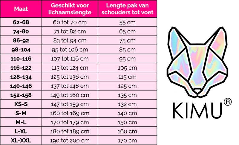 KIMU Maattabel Onesie Volwassenen Kinderen Jumpsuit Pak