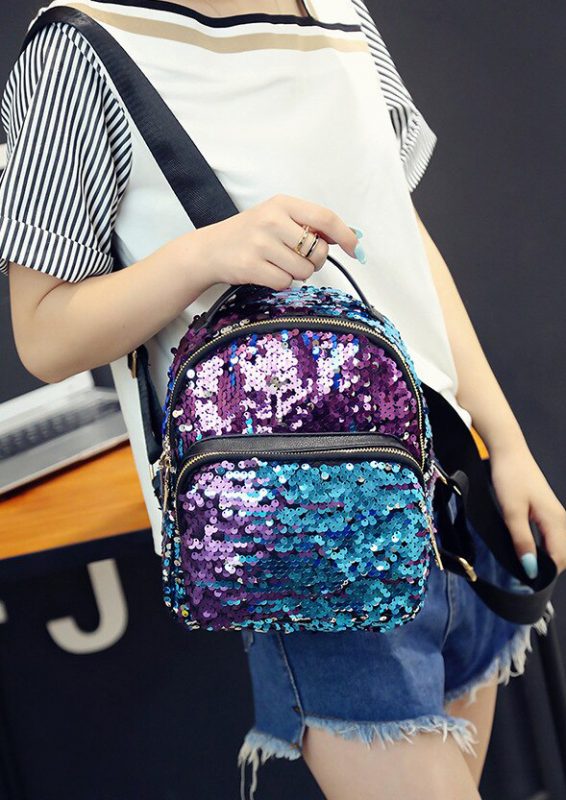 Kleine rugtas pailletten paars donkerblauw