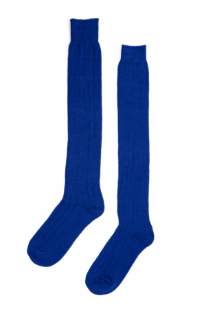 Kniekousen donkerblauw lange sokken gebreid