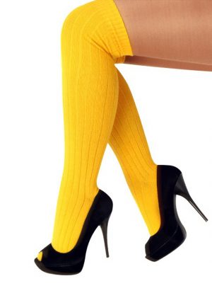 Kniekousen geel lange sokken gebreid