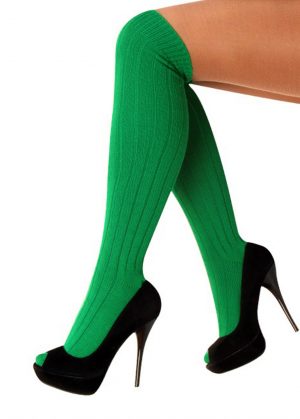 Kniekousen groen lange sokken gebreid