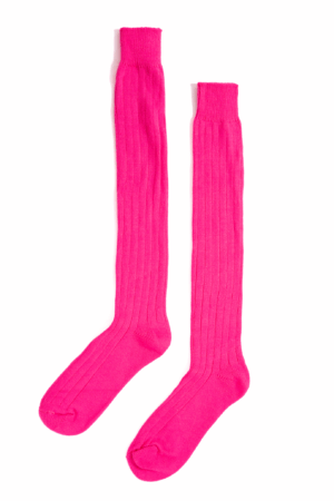 Kniekousen neon roze lange sokken gebreid