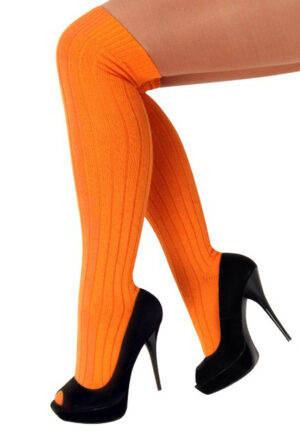 Kniekousen oranje lange sokken gebreid