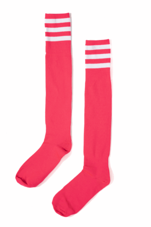 Kniekousen overknee sokken neon roze streepjes