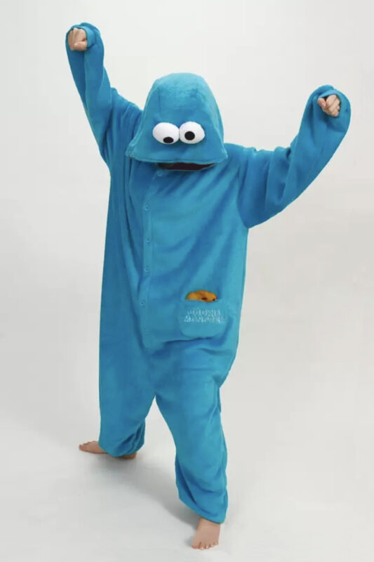 Koekiemonster onesie Sesamstraat pak kostuum Cookiemonster met koekje
