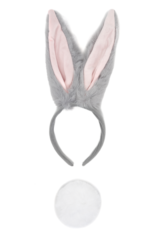 Konijn Haarband Grijs Lang Konijnenoren Staart Bugs Bunny Paashaas