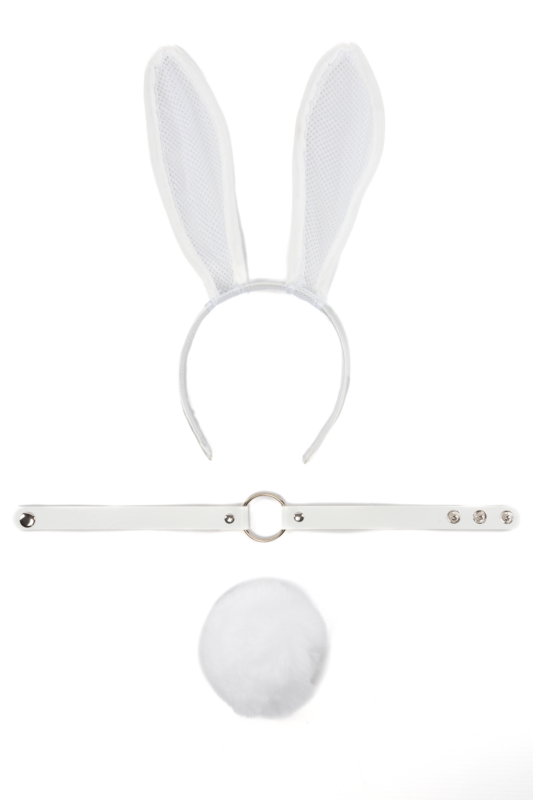 Konijn Haarband Set Wit Gaas Oortjes Choker Konijnenoren Paashaas