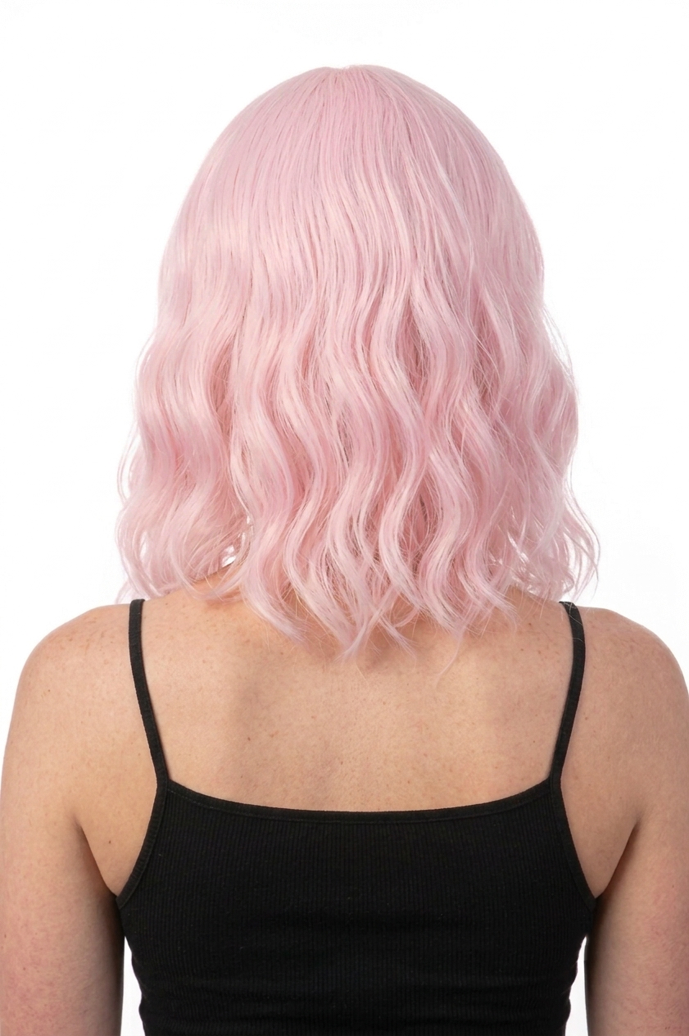 Korte Lichtroze Pruik Krullen Schouderlengte Slag Krul Roze 2