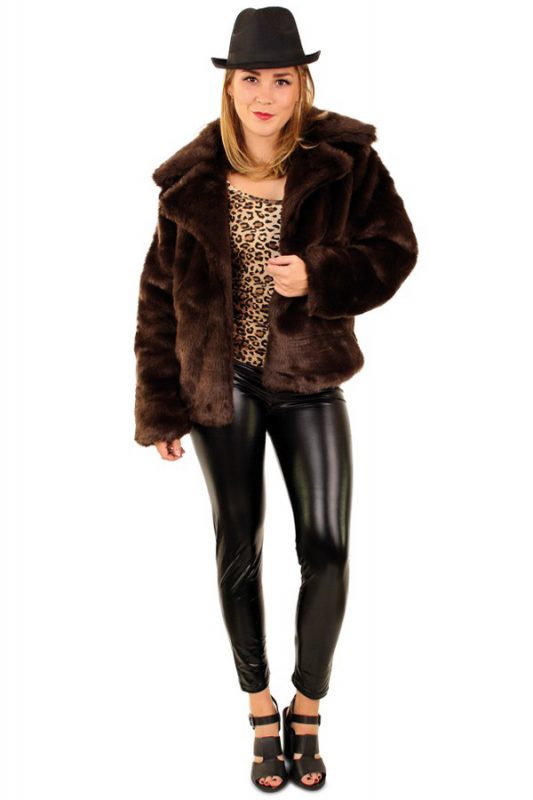 Korte bontjas bruin faux fur