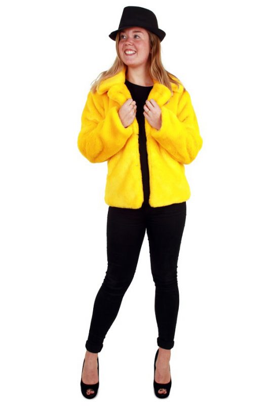 Korte bontjas geel faux fur