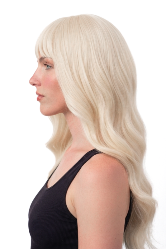 Lange Blonde Pruik Slag Blond Krul Rechte Pony Lichtblond 1