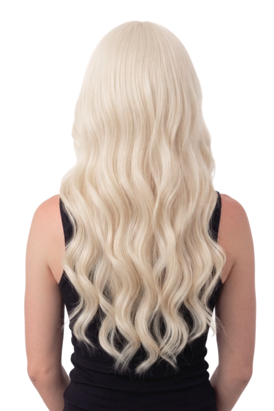 Lange Blonde Pruik Slag Blond Krul Rechte Pony Lichtblond 2