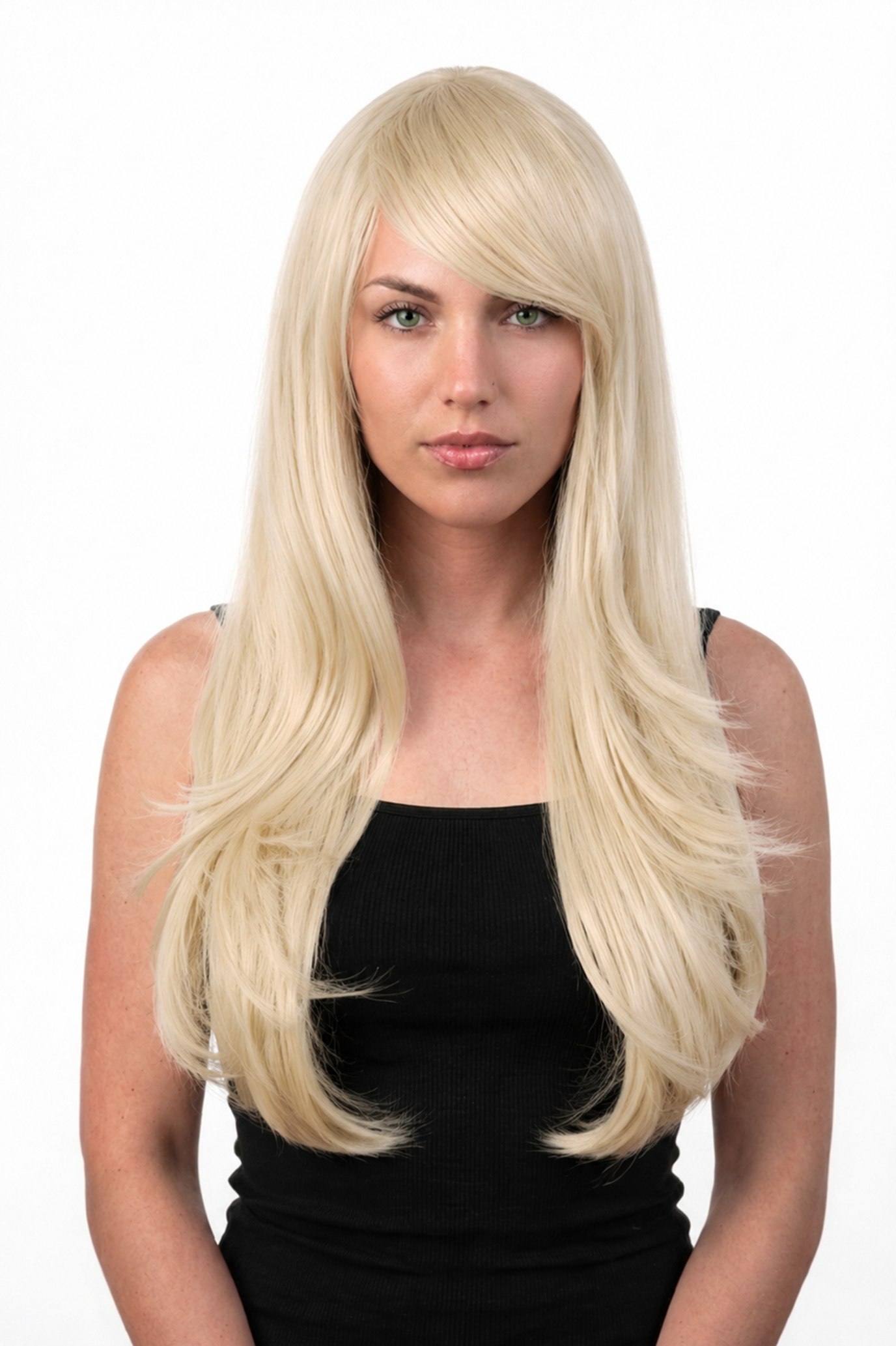 Lange Lichtblonde Pruik Schuine Pony Witblond Lady Gaga