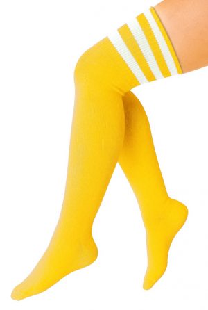 Lange sokken geel kniekousen strepen