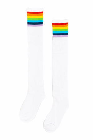 Lange sokken wit kniekousen regenboog strepen 1