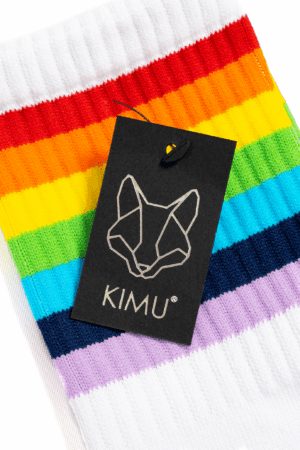 Lange sokken wit kniekousen regenboog strepen 2