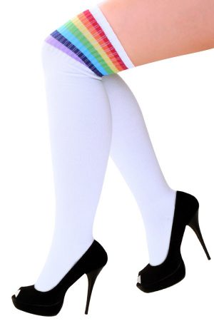 Lange sokken wit kniekousen regenboog strepen