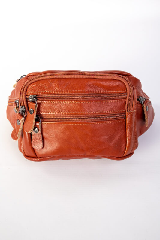 Leren heuptasje fanny pack roodbruin cognac