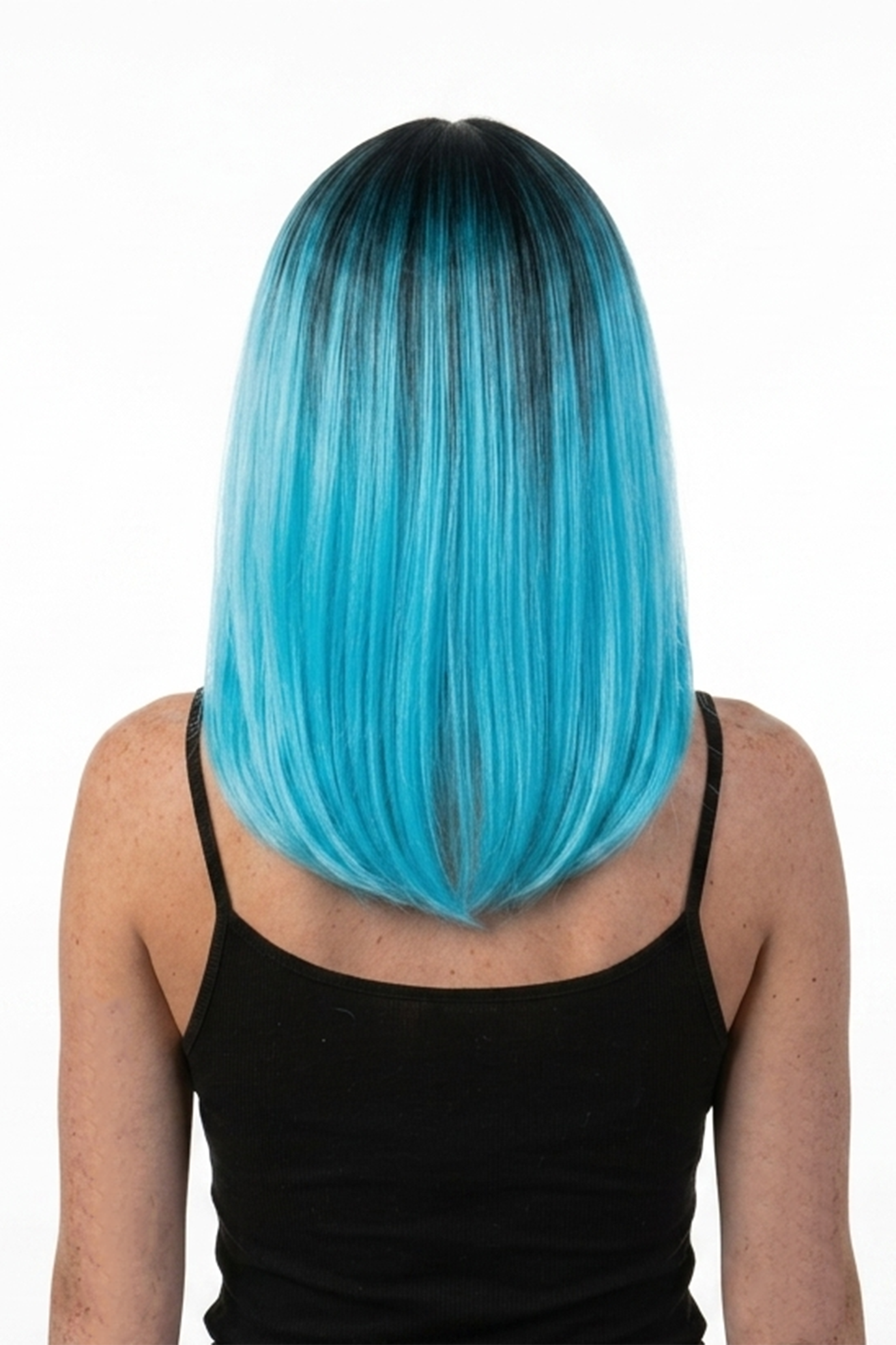 Luxe Blauwe Pruik Curtain Bangs Pony Slag Zwarte Uitgroei Halloween