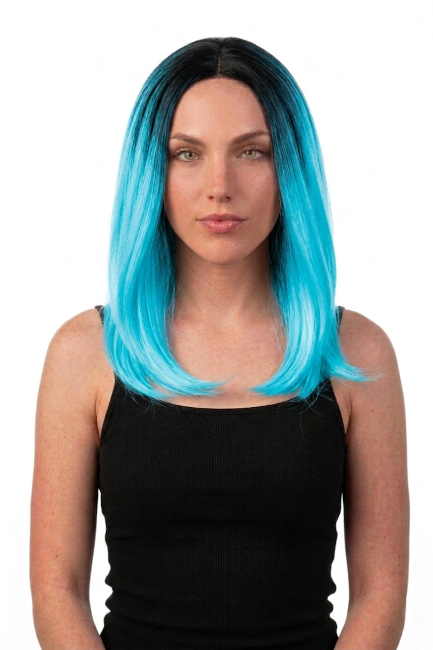 Luxe Blauwe Pruik Curtain Bangs Pony Slag Zwarte Uitgroei Halloween
