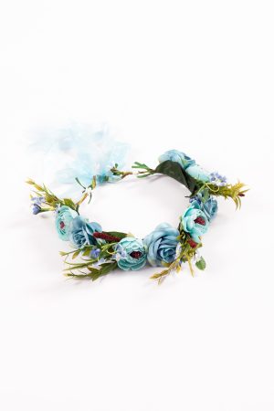 Luxe bloemenkrans blauw rozen haarband