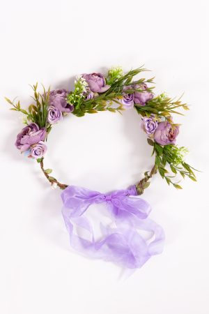 Luxe bloemenkrans paars pioenrozen haarband