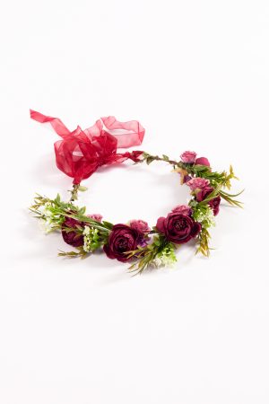 Luxe bloemenkrans rood pioenrozen haarband