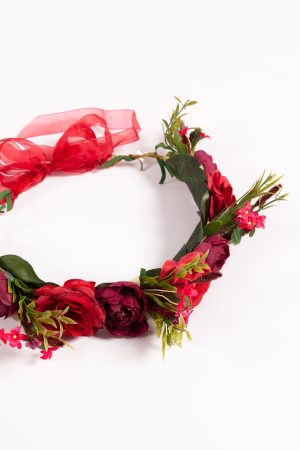 Luxe bloemenkrans rood rozen haarband