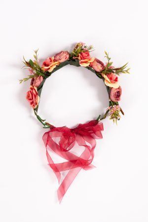 Luxe bloemenkrans roze rozen haarband