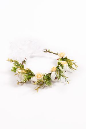 Luxe bloemenkrans wit pioenrozen haarband