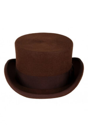 Luxe hoge hoed bruin laag model tophat heren dames