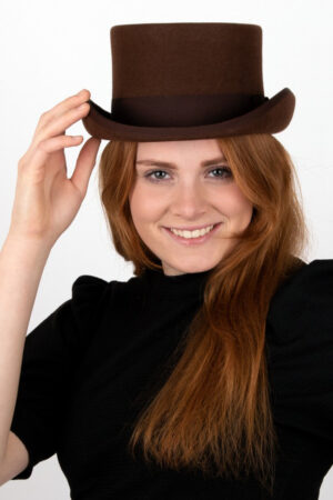 Luxe hoge hoed bruin laag model tophat heren dames