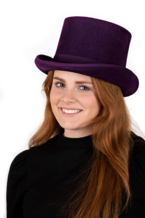 Luxe hoge hoed paars hoog model tophat heren dames