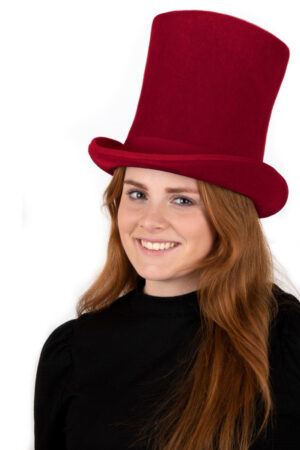 Luxe hoge hoed rood extra hoog model tophat heren dames