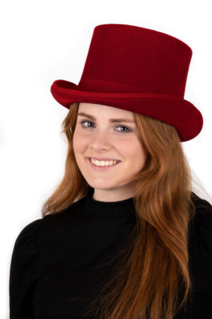 Luxe hoge hoed rood hoog model tophat heren dames