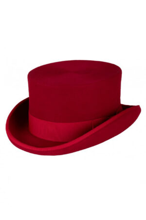 Luxe hoge hoed rood laag model tophat heren dames