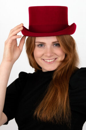 Luxe hoge hoed rood laag model tophat heren dames