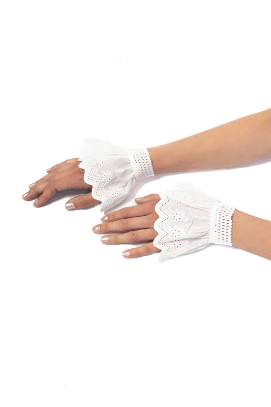 Manchetten Wit Katoen Broderie Polsband Vintage 1