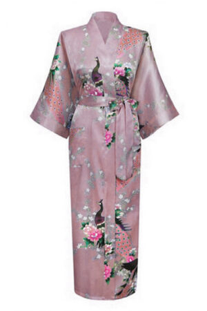 Mauve Kimono Satijn Japanse Badjas Grijs Lila Kamerjas Geisha Ochtendjas Yukata