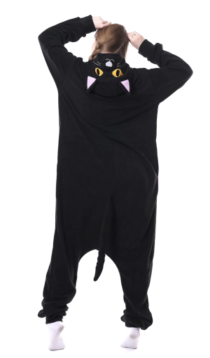 Zwarte kat onesie pak kattenpak paars